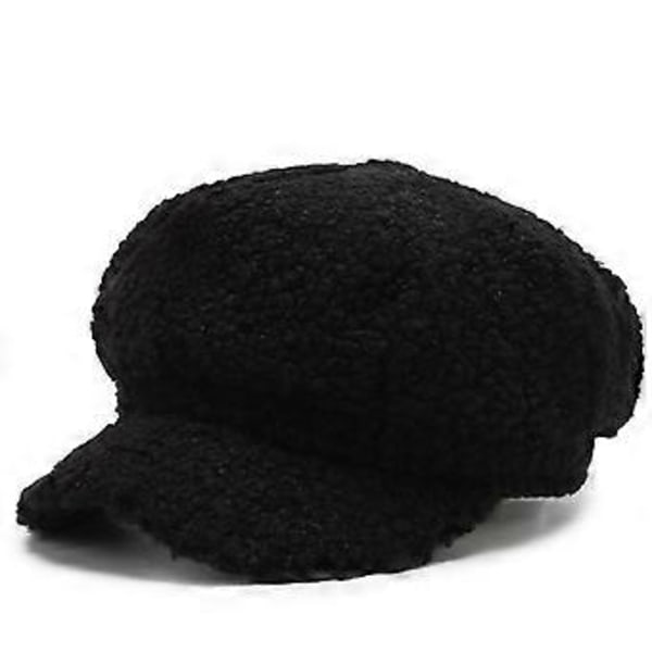 Kunstner Maler Lammeuld Beret Hat Ensfarvet Hat Udendørs Fritid Ottekantet Hat Gave til Par Kæreste Ven Elsker Sort (Sort)