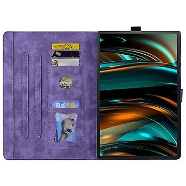 Läderfodral för Samsung Galaxy Tab A9+ med kattmotiv (Lila)