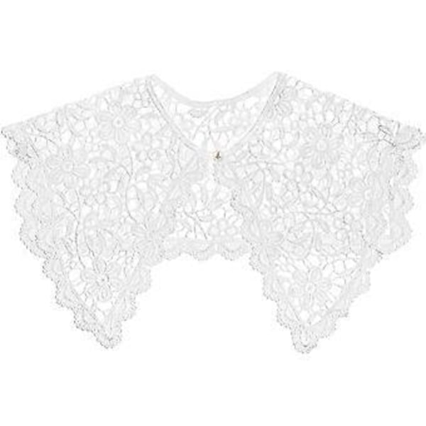 1 stk. Dame Sjal Udhulet Blonde Blomster Falsk Krave til Kvinder Dame Vest Tank Top Kjole Skjorte (Hvid)