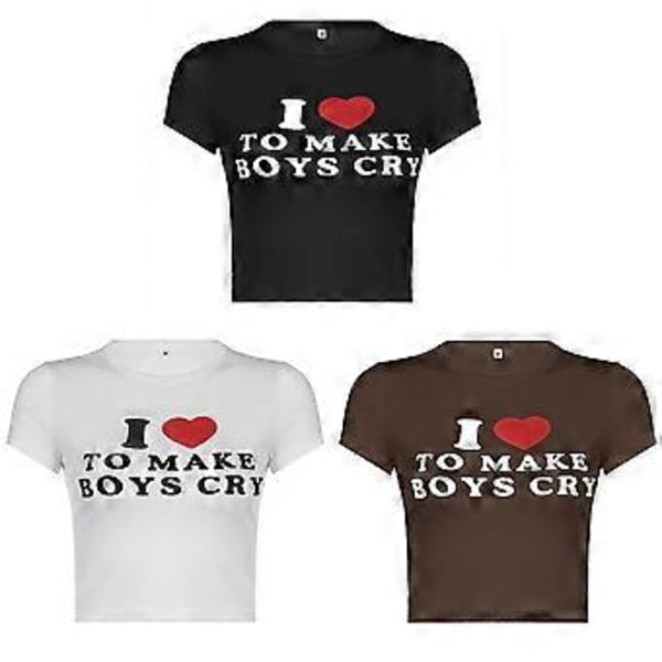 Kvinnors Kortärmad Tryckt T-shirt För Att Få Killarna Att Gråta Brev Casual Kortärmad Stickad Topp (S Svart)