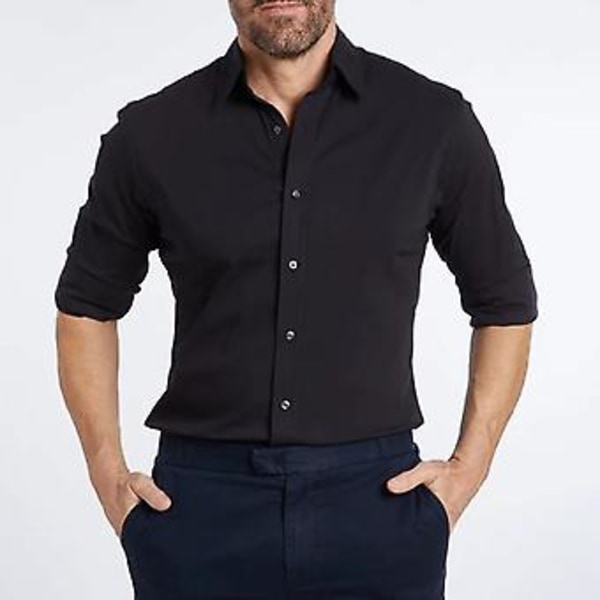Herre Skjorte Business Casual Skjorte Vår&høst Slim Fit Langermet Skjorte (Svart)