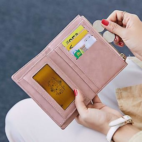 Liten Damgåva PU Läder Dubbel Dragkedja Plånbok Korthållare Koppling (Rosa)