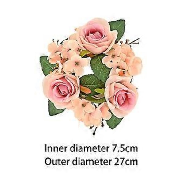 Jul Ljusringar Pillar Ljusstake Konstgjord Roskrans Boho Ljusgirlang för Dörr Kök Fest Heminredning (rosa)