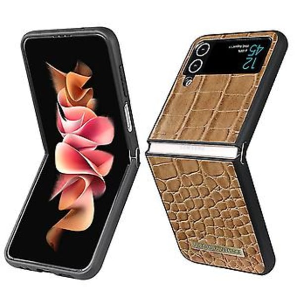 Krokodil-mönstrat fodral Kompatibelt med Samsung Galaxy Z Flip 4, PU-läder + Hård PC-ram Stötsäker skydd