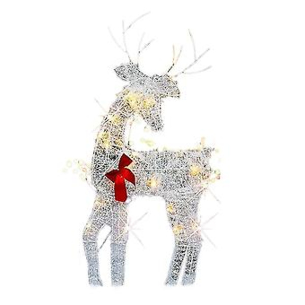 Lystede Jule-Rensdyr 2D Udendørs Dekorationer, Forudbelyste Jule-Rudolf & Julemandens Slæde Med Lys