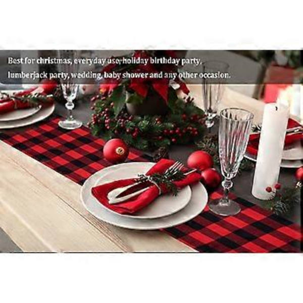 Buffalo Check Bordløber Bomuld Rød og Sort Tartan Klassisk Stilfuld Design til Familiemiddag Jul Ferie Fødselsdagsfest Bord Hjem Dekoration