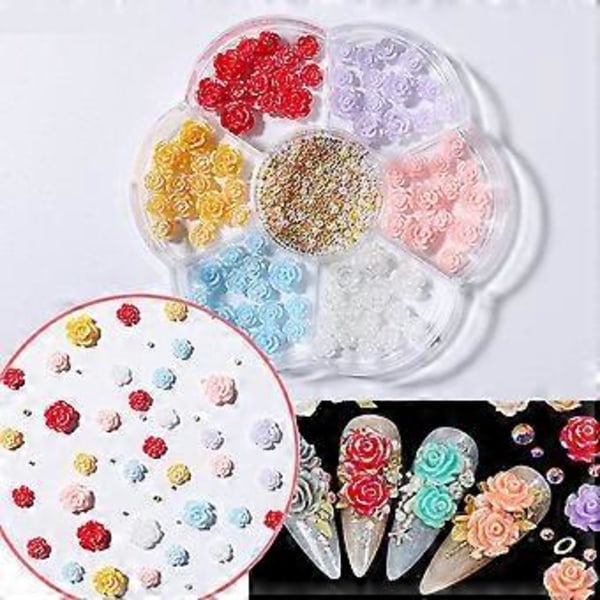 Farverige 3D Akryl Rose Blomster Negle Charms Mix Guld Metal Kugler Perler Blomst Kawaii 3D Rose Blomster Negle Charms til Negle Kunst Tilbehør Forbrugsvarer DI