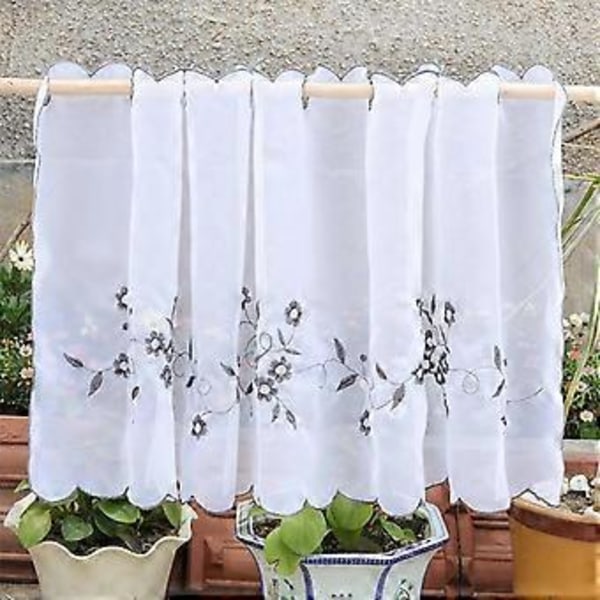 Øje Half Gardiner Broderet Vindueskappe Voile til Café Køkken, 3 farver og 6 størrelser tilgængelige (Grå 60x120cm)