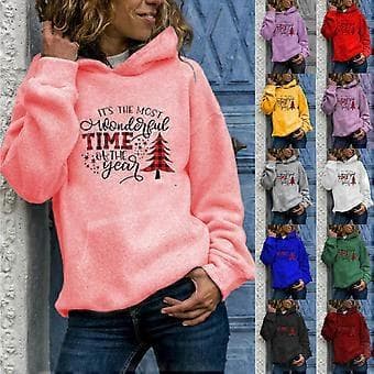 Dame Jul Oversized Hettegensere Fleece Hettegensere Casual Pullover Topp Trendy Lett Høst Vinter Klær Grå S Gray S