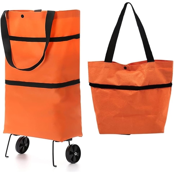 （2pcs, orange）Foldable Shopping Cart, Shopping Trolley on Wheels,