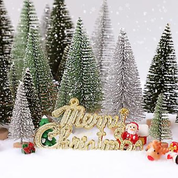 Miniatyr Julgran - Konstgjord Julgran Flaskhårsjulgran, Sisal Snöträd med Träbas för Juldekoration Julparty
