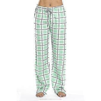 Dames Pyjamasbukser med Lommer, Bløde Flanel Check Pyjamasbukser Z (M grøn)