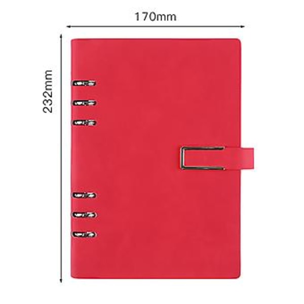 Løs-blads Business Office Notebook Hullet 6-rings Planner Binder Notebook til Møde Rejse Arbejde Skole (Rød)