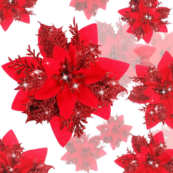 20 st juldekorationer, konstgjorda julblommor, glitter