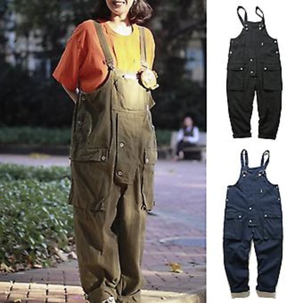 Miesten Haalari Useilla Taskuilla Yksivärinen Löysä Mukava Pukeutumiseen Ylisuurinen Vintage Japanilainen Tyyli Miesten Housut Miesten Vaatteet (2XL Armeijan Vihreä)