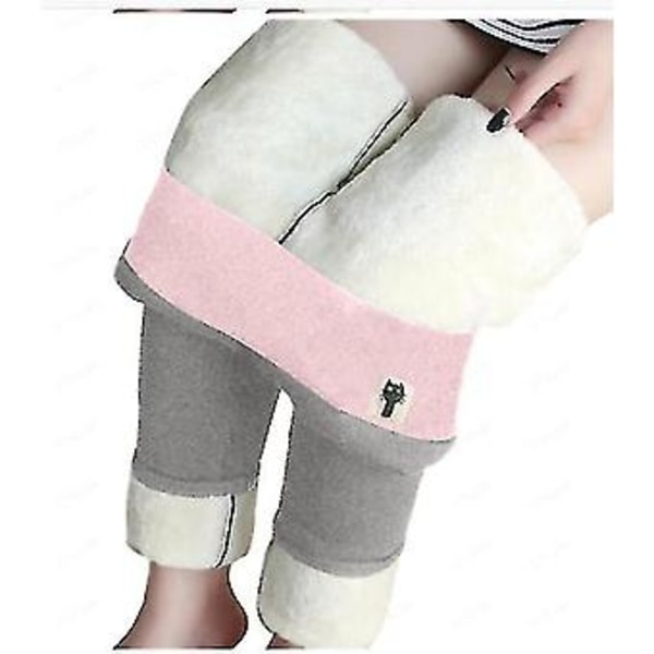Dam Fleece Termiska Byxor i Hel Färg med Midjebrev "Love"-Tryck, Färgblockering, Plus Fleece Byxor (L grå rosa)