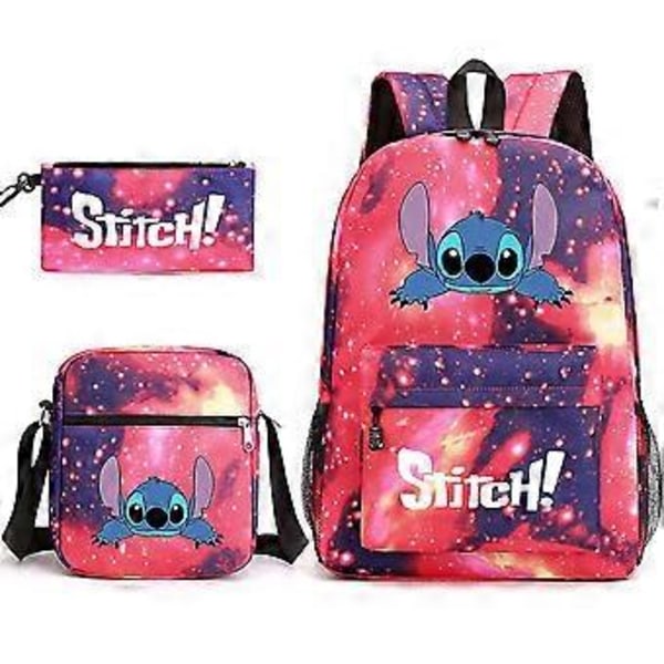 Lilo & Stitch 3 stk./sett Barn Gutter Jenter Skolesekk Ryggsekk Reise Ryggsekk Skulderveske Penal Gave (Stjerne Rød)