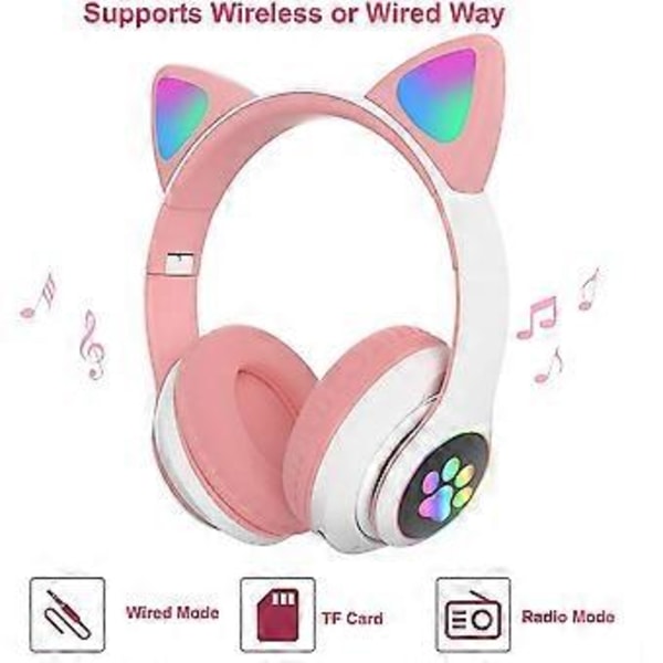 Chronus Headset - Sammenfoldelige Katteøre Hovedtelefoner Bluetooth LED Blinkende Lysende Trådløst Headset (Sort)
