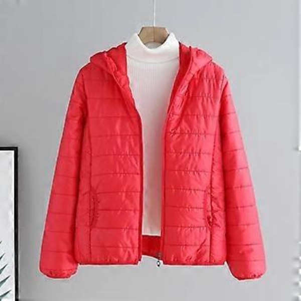 Lättviktiga Vadderade Höst Vinter Jackor Damjackor Med Huva Ultralätta Quiltade puffer Enfärgad Kappa för Varm Ankdunsjacka (XXL röd)