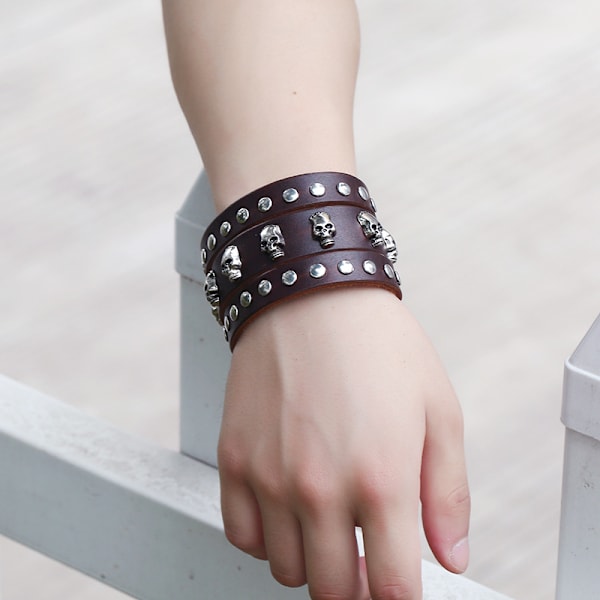 Unisex gotisk punk rock stil kranie nitte justerbar bred læder