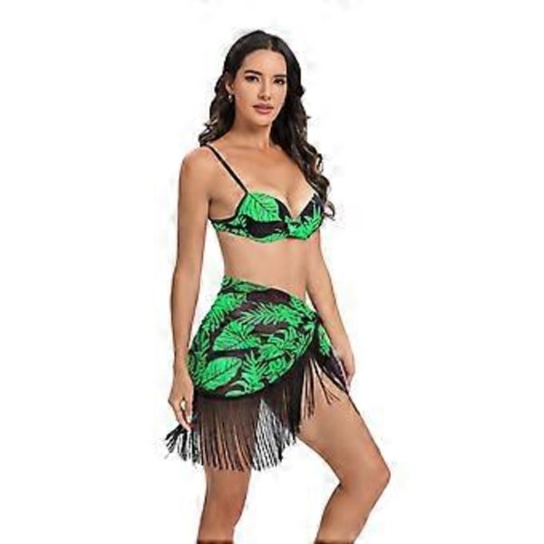 Dame Bikinis Badedragter og Strand Wrap Sæt Todelt Svømmedragt Badetøj Bikinis Top og Højtaljede Shorts Grøn XL(XL Grøn)