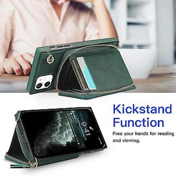 Plånboksfunktion Telefonfodral För Iphone 11 Med Kortfack Axelrem Kvinna (Grön)