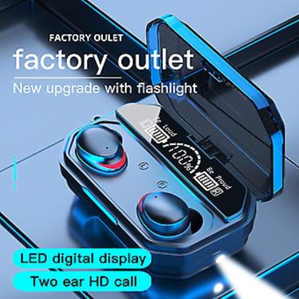 Trådløse hodetelefoner TWS 5.1 Bluetooth-øretelefoner 2000mAh Vanntette ørepropper musikk (Svart)