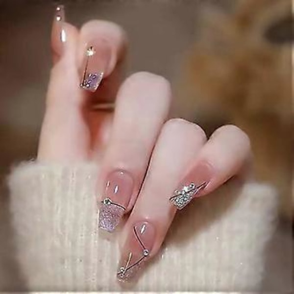 French Tip Press on Nails Medium Fake Nails Coffin Acrylic Nails Nude Nails for Women and Girls