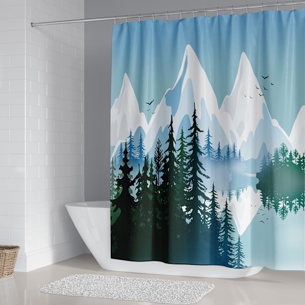 Duschdraperi med snöiga berg 180*200 cm, Duschdraperi