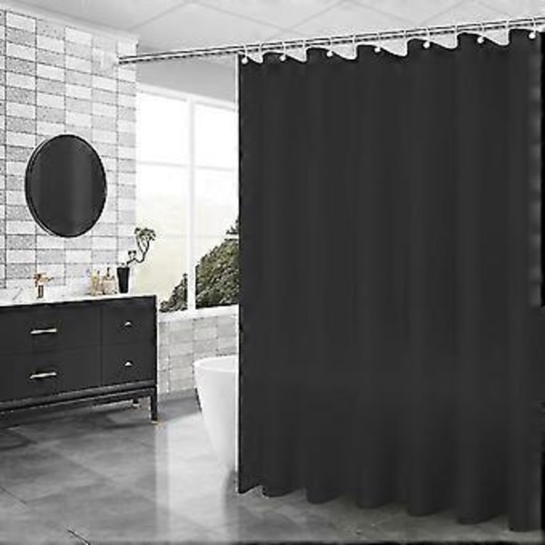 Hurtigtørrende bruseforhæng, maskinvaskbart bruseforhæng, vandtæt polyester, gennemsigtigt bruseforhæng, 180 x 200 cm sort