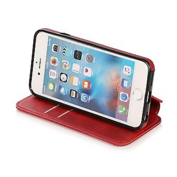 PU Læder Etui Folio Til Iphone 6p/6sp, Business Stil, Pengepung Funktion, Fald Beskyttelse, Stativ Funktion, Holdbar (Rød)