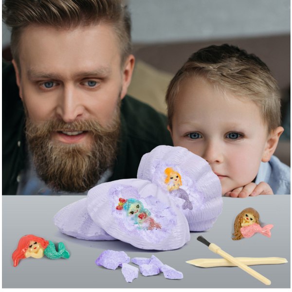 Havfrue Gemstone Shell Dig Kit – Grav 12 ægte havfruer, STEM Sci