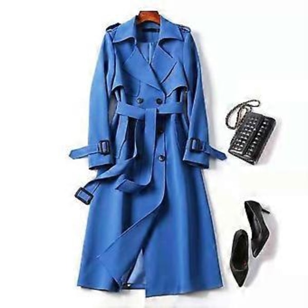 Høst Vinter Dame Trenchcoat Nedbrett Krage Ensfarget Dobbelkneppet med Belte Medium(2XL aprikos)