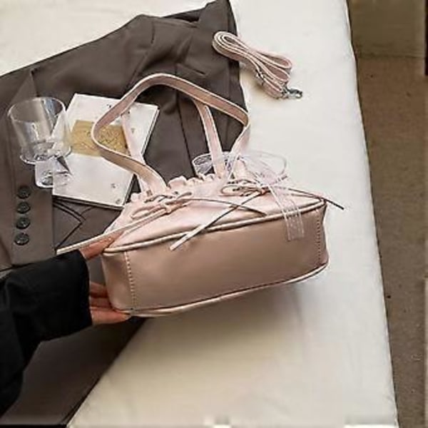 Luova pitsi- ja rusettikoristeinen olkalaukku PU-nahkaa, naisille jotka etsivät muodikasta viehätystä ja tyyliä, beige (beige)