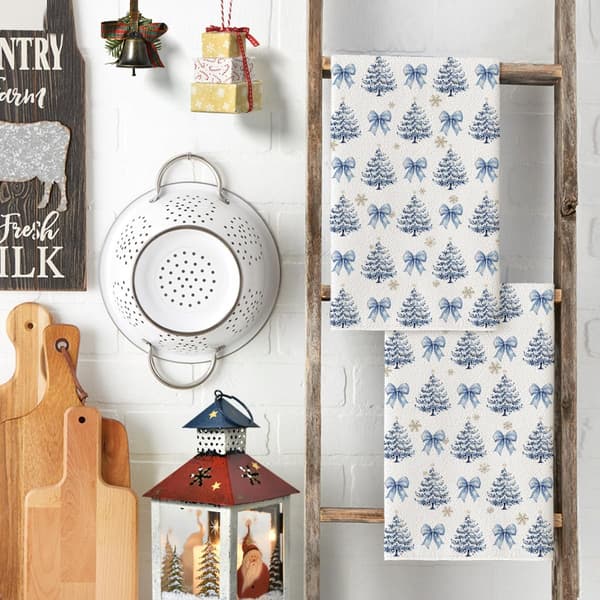 Blå rosett julgran kökshandduk 2-delat set, 40 x 60 cm handduk och diskhandduk Blue