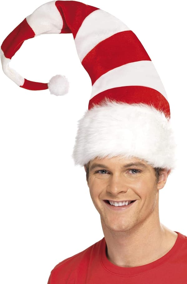 Unisex stribet julehat, one size, rød og hvid,