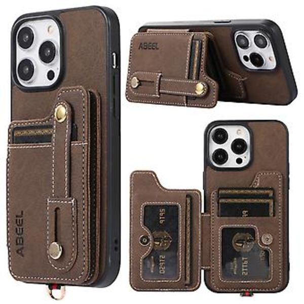 ABE Litchi Textur Kortplånboksfodral i PU för iPhone 15 Plus (Khaki)