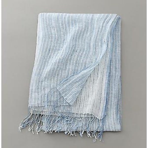 Sjal i bomull eller linne, lätt unisex-sjal, perfekt present till alla, ljusblå randig