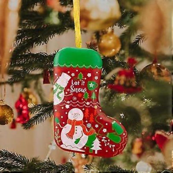 Juleboks i blikk, hengende gaveeske, unik snackbeholder, kakeboks i blikk, godteboks for juletre, festivalfestutstyr (Snømann)