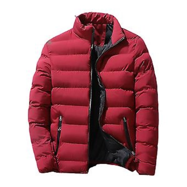 Herre Parkas Ensfarget Vattert Stående Krage Lang Erme Løstsittende Tykk Høst Vinter Glidelås Lommer Jakke Streetwear (M Blå)