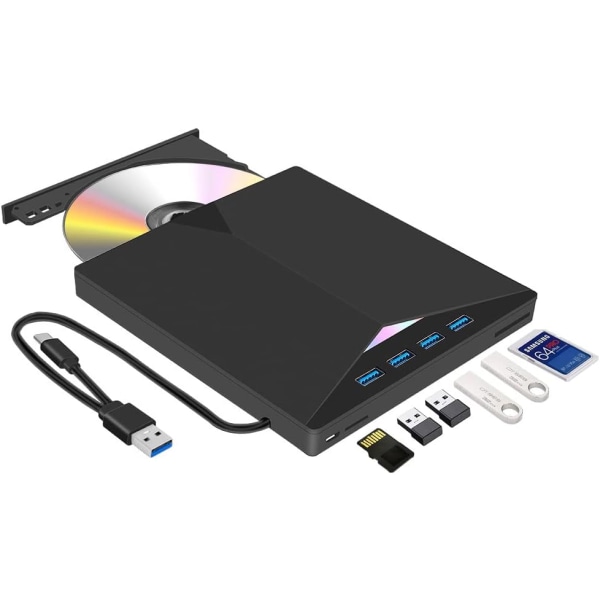 USB 3.0 og Type-C ekstern DVD/CD-ROM-læser og brænder med SD/TF-kort og USB-læser, CD-RW VCD f