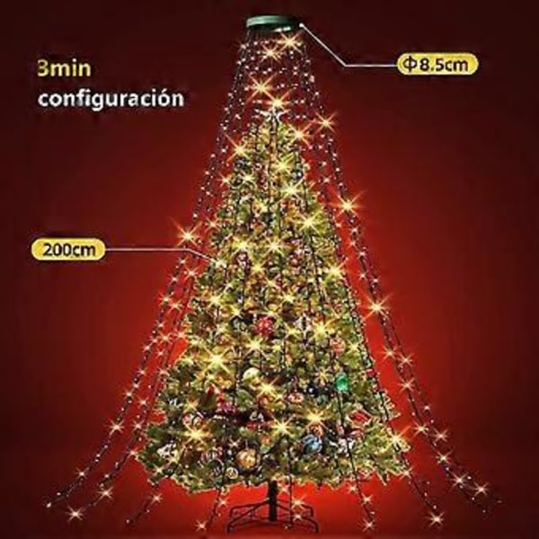 Juletræslyskæde med ringe, 400 LED'er 16 strenge, LED-trægardin til indendørs og udendørs juledekoration (varm hvid)