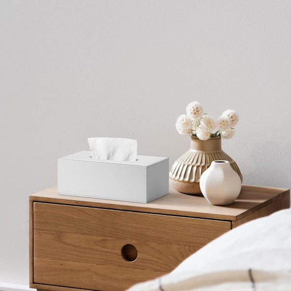 Läder Tissue Box Modern Ren Vit