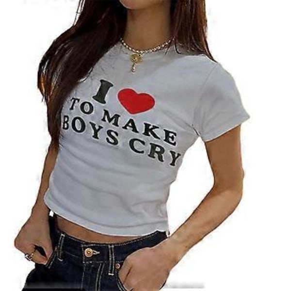 Kvindes Kortærmet Trykt T-shirt Til At Få Drenge Til At Græde Brev Casual Kortærmet Strikket Top (L Sort)