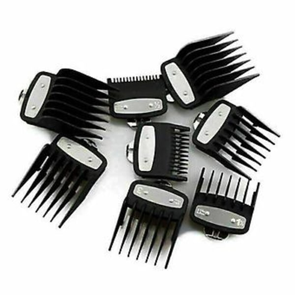 8 stk./sæt Professionel Hårklipper Metal Clip Guider Begrænsningskamme Beskyttere til Wahl (Sort)