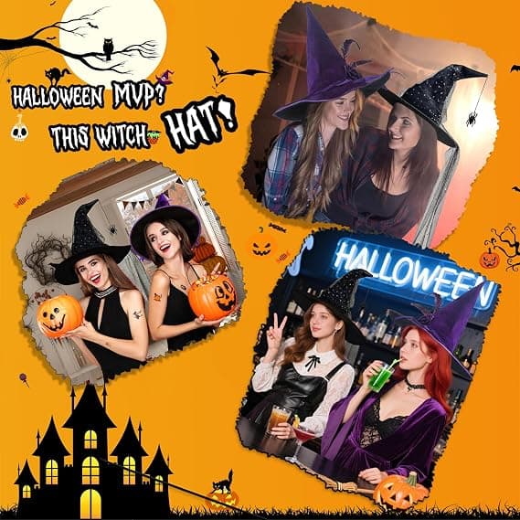 Halloween COS Trollmann/Heksehatt, Maskeradeball og Rollespillfester, Edderkoppanheng og Stjerne Tyll Heksehatt