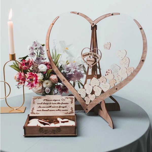 Golden Book Wood Heart - Golden Book Wood bryllup 60 hjerter dåp
