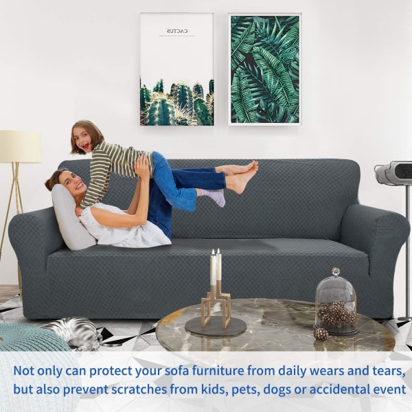 2-sits mörkgrå superstretchig jacquard sofföverdrag, anti