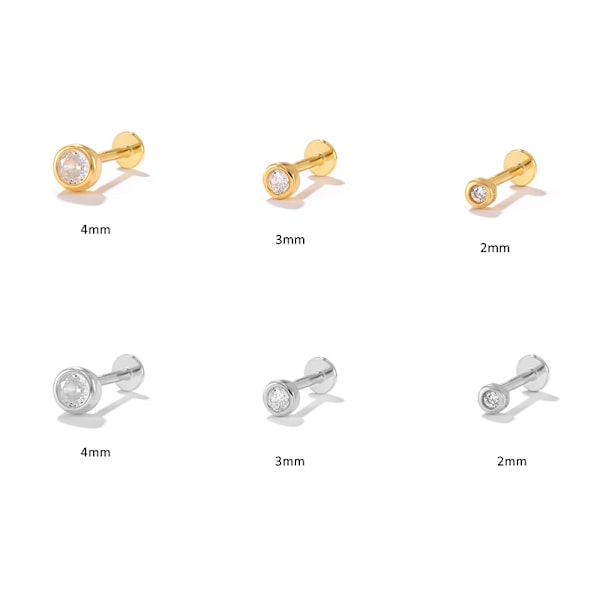 Sølv Cubic Zirconia Labret Monroe Style Kugle Lip Ring Stud 6 stk