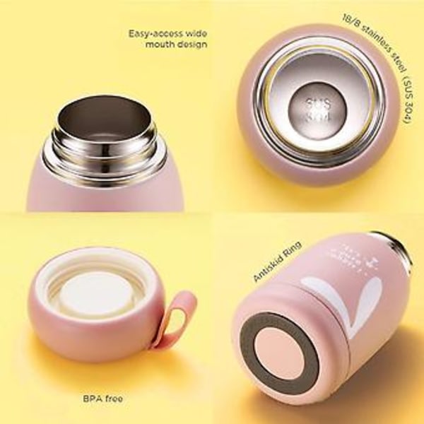 JUSCH Søt mini termos for barn i rustfritt stål, studentvannflaske, utendørs bærbar kopp 11OZ (grå) (WZ1455)